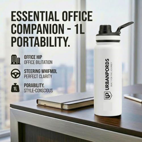 Image of 1L Stainless Steel Water Bottle - Leakproof Fridge Bottle, BPA-Free & Rust Proof Metal Flask, 1000ml Sipper Bottle for School, Office, Gym & Home (Shine White)