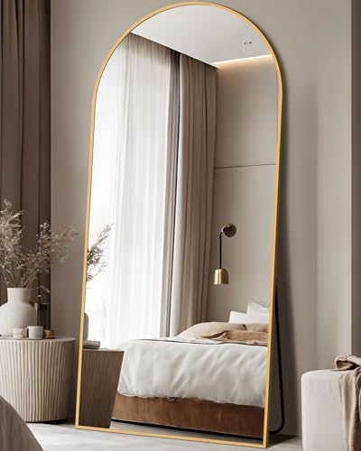 Full Length Mirror, 68"x26" Floor Mirror, Floor Standing Freestanding Arch Full Body Mirror with Stand for Bedroom, Hanging Mounted for Living Room Cloakroom, Gold