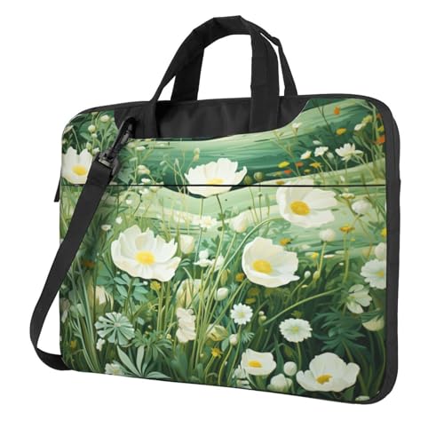 Entemne Maletín para portátil de 13 pulgadas, diseño de flores silvestres blancas, para mujeres y hombres, ligera, resistente al agua, para ordenador o tableta, bolso de hombro, multicolor, 15.6 inch