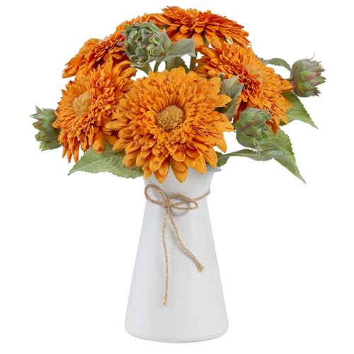 DuHouse 5Pcs Artificial Sunflowers, 43cm Long Stem Silk Sunflowers Realistic Teddy Sunflowers for Vases, Wedding Arrangements, Party, Grave, Outdoor or Home Decoration(Orange)