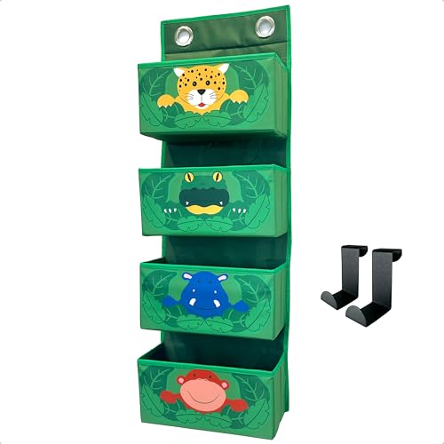 WIESEN.design Organizador colgante para niños, selva, gancho para puerta a juego, almacenamiento de peluche, organizador de puerta para niños, organizador para pañales, estante colgante para