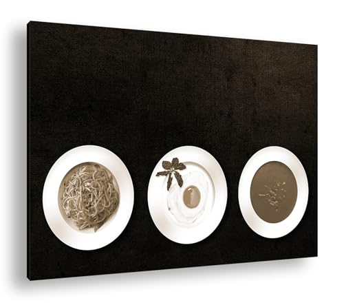 Assiette avec repas impression numérique sépia 90x60 sur cadre bois authentique