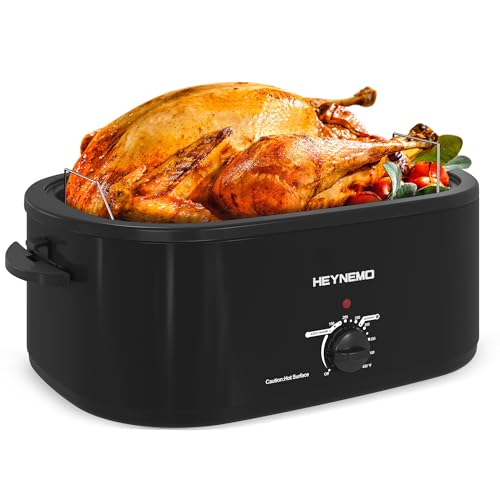 Image of 26 Quart Electric Roaster Oven with Visible & Self-Basting Lid, Large Turkey Roaster with Defrost Warm Function, Adjustable Temperature, Removable Pan Rack, Stainless Steel, Black