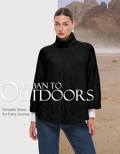 PULI Women Luxury Turtleneck Sweater Poncho Fashion Thick Cable Knit Cape Wrap Pullover Chunky Warm Shawl for Fall Winter2