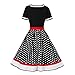 Women V Neck 50s Polka Dot Vintage Cocktail Swing Dress with Belt Short Sleeve 1950's Audrey Hepburn Style Rockabilly Prom Dress Knee Length A Line Wedding Party Formal Homecoming Dress Black-Dots XL