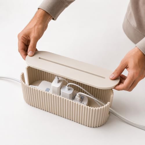 Caixa Organizadora de Cabos e Tomadas para Mesa cores variadas (Bege ou cinza)