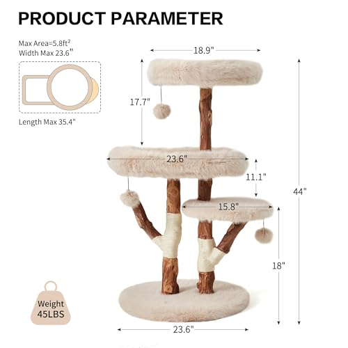 Árbol para Gatos Grande de Madera Natural 44 pulgadas miniatura 2