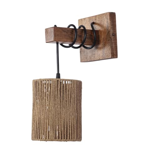 Image of AKWAY Rattan wall Lamps for Living Room | Bamboo wall Lights for Bedroom | Cane wall scones for Home Decoration (Bulb Not Included) (Raffia Hang)