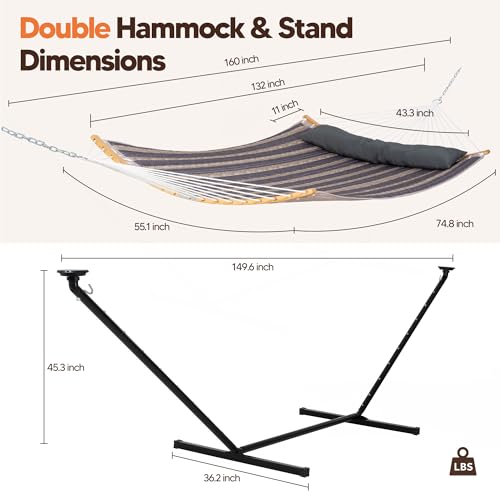 Image of SUNCREAT Stand Alone Hammock with Solar Powered Lights, Gray Stripes