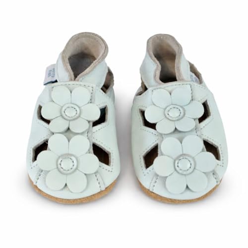 Dotty Fish Baby Leder-Sandalen weiche Sohle - Blaue Blumen 12-18 Monate