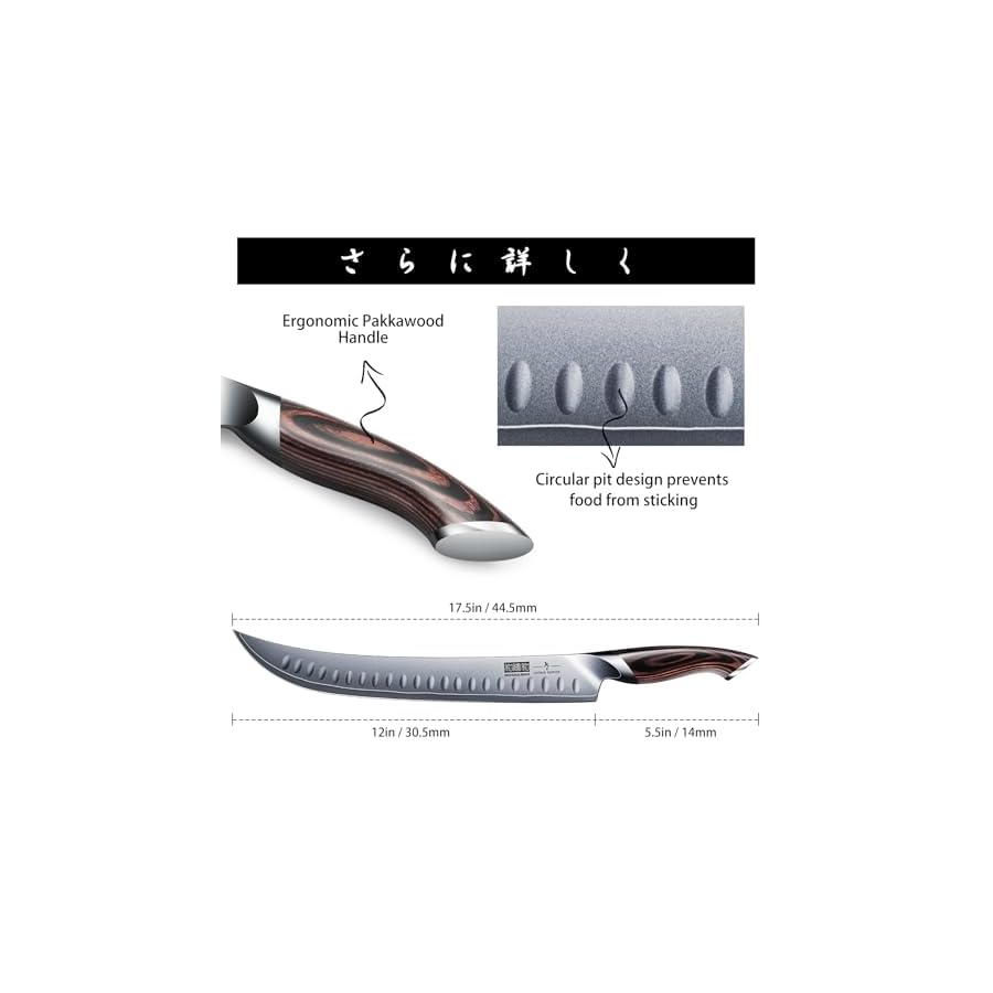 HOSHANHO Carving Slicing Knife, 12 Inch Japanese High Carbon Steel Brisket Knife with Ergonomic Pakkawood Handle, Razor Sharp Curved Butcher Breaking Knives for Meat Cutting