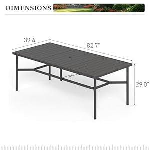 HERA'S HOUSE 83” x 39" Patio Dining Table, Outdoor Table with Umbrella Hole for 8, 8-Person Metal Steel Slat Rectangle Outdoor Table for Lawn Garden Backyard HERAS HOUSE 83 x 39 Patio Dining Table Outdoor Table with Umbrella Hole for 8 8 Person Metal Steel Slat Rectangle Outdoor Table for Lawn Garden Backyard