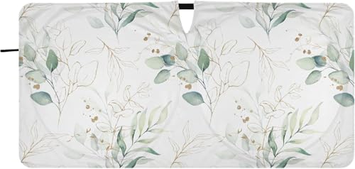 車用サンシェード フロント 折り畳み式 おしゃれ 軽自動車 カーシェード 北欧風 水彩 植物 シンプル 日除け 遮光 断熱 車用パラソル 汎用 日差しカット 収納袋付