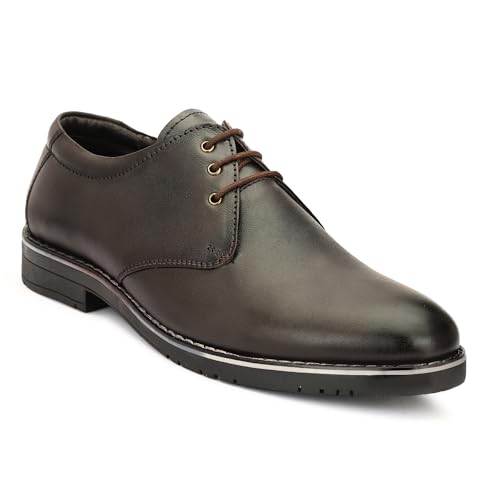 Image of Leatherful Formal Lace-up Derby Shoes for Men | Full Grain Leather | TPR Sole & Nappa Lining | Office, Party, All Occassion | Genuine Leather | Smart Casual - YKDB020BL1S-06