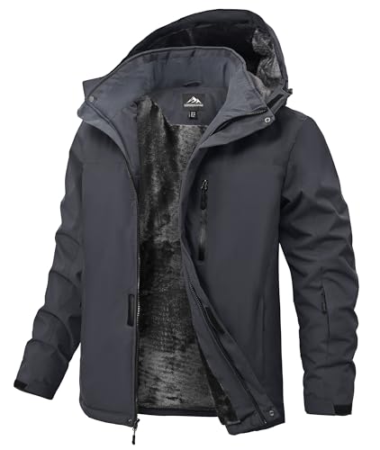 Buyboxs Men's Winter Snow Jacket Waterproof Snowboard Ski Jackets Warm Fleece Lined Hood Rain Coat Outdoor DeepGrey L
