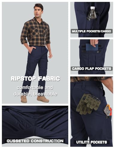 Image of Mens Cargo Work Pants Durable Ripstop Tactical Pants with 7 Pockets Outdoor Water Resistant Hiking Woking Construction Pants