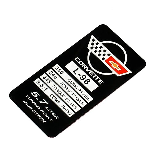 Image of 1Pc C4 Corvette 1990 L98 Engine ID Spec Metal Data Plate Emblem 3D Badge Nameplate 240 HP, 345 TQ Engine ID Replacement for Corvette