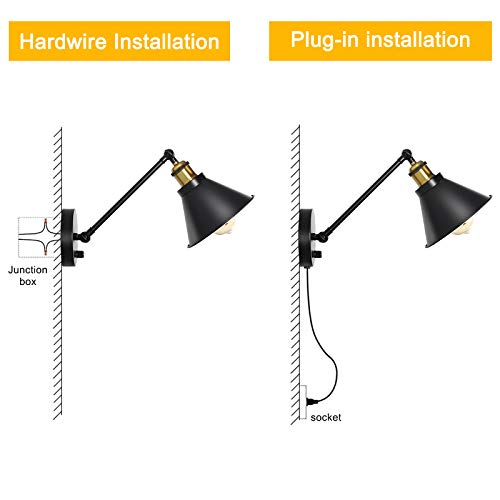 Haitral Sconces Wall Lighting-Dimmable Swing Arm Wall Lamps With On/Off Switch & Plug In Wall Mounted Lamps, Wall Sconces Set Of 2 For Bedroom,Bedside,Living Room,Dorm- Black&Brass (Without Bulbs) #TOP5