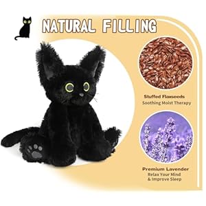 Cuckool black cat stuffed animals microwavable stuffed animals heating pad for cramps pain stress relief heatable coolable lavender scented cat plush toys for anxiety women kids bedtime  urban country home decor