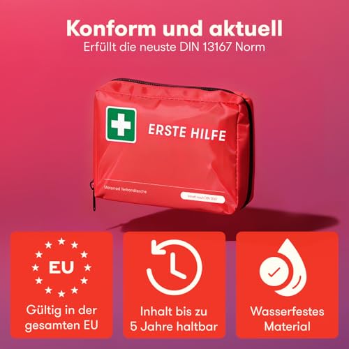 PURAHELP Motorrad Verbandskasten nach aktueller Norm 2026 DIN 13167 (StVO konform) - Motorrad Erste Hilfe Set 2026 Mini Klein