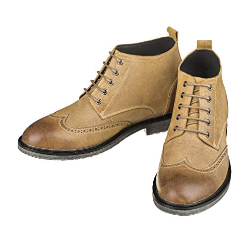 Image of CALTO Men's Invisible Height Increasing Elevator Shoes - Light Brown Premium Leather Lace-up Lightweight Wing-tip Work Boots - 3 Inches Taller - S3652 - Size 6 D(M) US