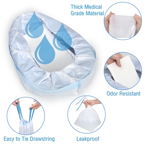 Bedpan Liners with Super Absorbent Pads 20 Packs Disposable Commode Liners Bed Pan Liners with Pulling String, Medical Grade & Universal Fit Bedside Commode Liners for Elderly Women Men Home Nursing