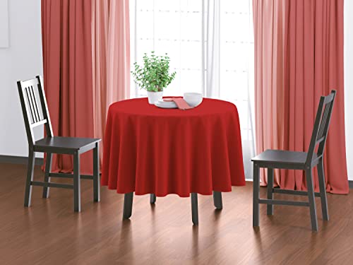 Image of HOME COLORS.IN Plain Solid Cotton 4 Seater Round Table Cover - Durable - Machine Washable - Every Day use Dining Table Cloth - 60 x 60 Inch - Red