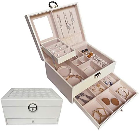 HerFav Jewelry Organizer Box for Women, Lockable jewelry case, Faux Leather