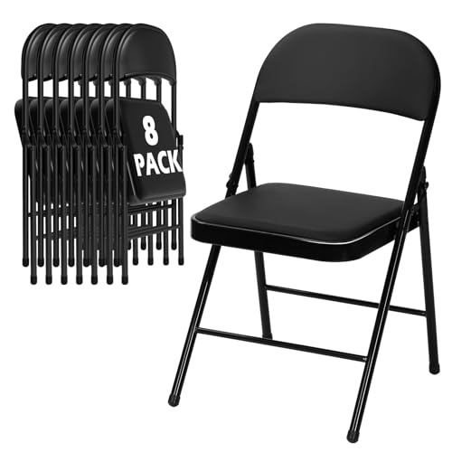Image of 8 Pack Black Folding Chairs with Padded Cushion and Metal Frame