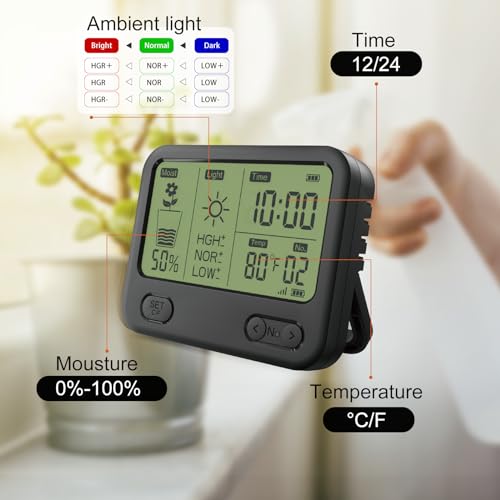 4-in-1 200ft Wireless Soil Moisture Meter for Plants with LCD Display, Tester for Moisture/Temperature/Sunlight/Time,Soil Test kit for Outdoor/Indoor Potted Plants,Gardening Gifts, Batteries Included