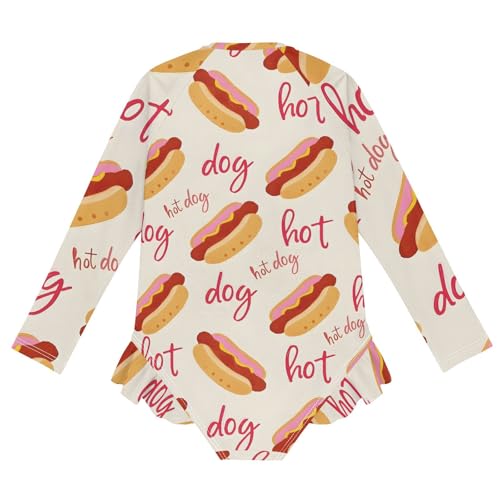 Girls One Piece Swimsuits Long Sleeve Swimsuit Zipper Bathing Suits Solid Color Hot Dog Cute2