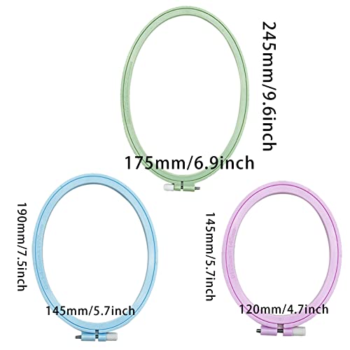Image of LAMXD 3 Pieces Embroidery Hoop Rectangle Oval Shape Embroidery Frame Cross Stitch Hoop Sewing Tool for Art Craft Handy Sewing (Multicolor),with Gold Eye Embroidery Needles