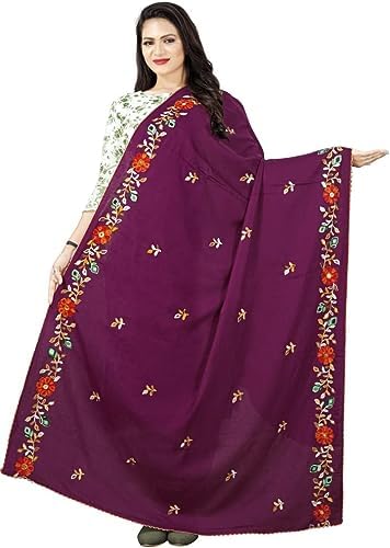 Dupatta hijab femme rayonne brodée dentelle quatre côtés bordeaux vin