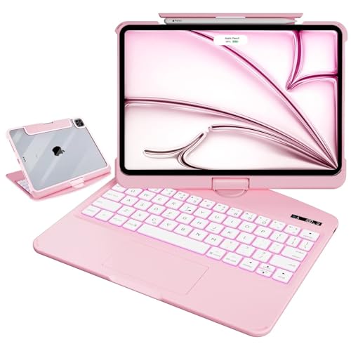 MAYDORHER for iPad A16/A14 Keyboard Case, 360 Rotating for iPad 10th/11th Gen 10.9 Inch Magic Keyboard with Cyberpunk High-tech Style, Pressure Reduction Sound Effect, Pink