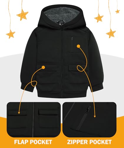 Image of Boys Zip Up Hoodie Kid Hooded Jacket | Fleece Lining,Soft Warm coat,Fall Winter Outwear for 6-15 Years Unisex,Sweatshirt Suitable for School,Outdoor