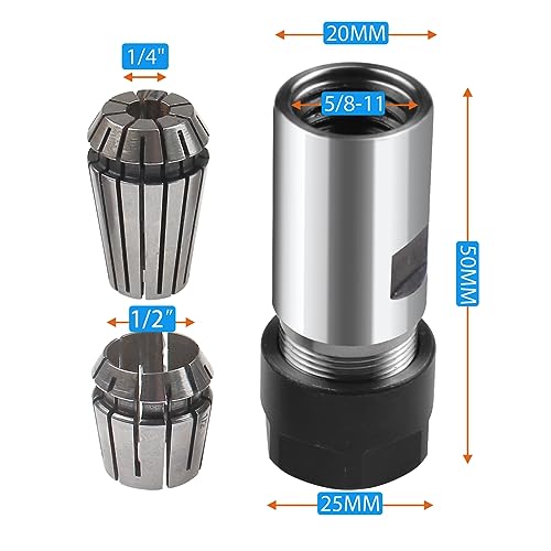 5/8\"-11 Thread Angle Grinder Extension Shaft Set Electric Drill Conversion Collets Adapter Woodworking Tool Accessories Include Spring Collet 1/4\" & 1/2\" 3PCS