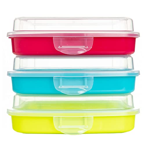 QILZO® Pack 3 unidades de Porta Sandwich, Porta Almuerzo, Fiambrera para merienda, Almacenamiento de Alimentos Reutilizable Libre de BPA, Medidas 14,8x14,8x4,25cm. Fabricado en España Cover