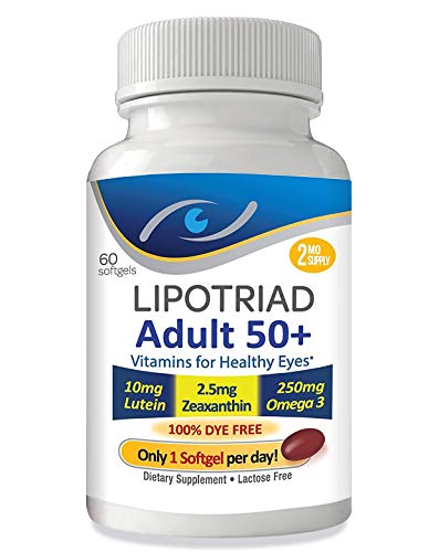 Lipotriad Adult 50+ Eye Vitamin and Mineral Supplement - ONE Per Day Eye Vitamin w/10mg Lutein, Zeaxanthin, Omega 3, Vitamin C, E, Zinc Copper - 2mo Supply, 60 Softgels