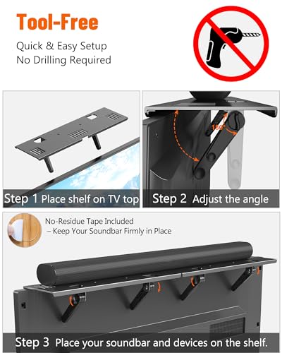 Image of Soundbar Mount, No Drilling Steel TV Top Shelf Fits Most of Sound Bars Up to 15 Lbs, Universal Sound Bar TV Mount Bracket, Sound Bar Stand Compatible with Samsung, Sony, LG,Bose, 16.9x4.7inch