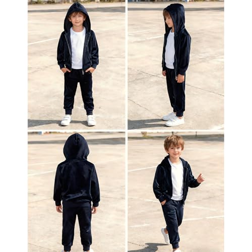 Image of Toddler Girls Boy Clothes Set Fleece Hooded Outfits Casual Sweatsuits Kids Jogger Tracksuits 6M-12Y