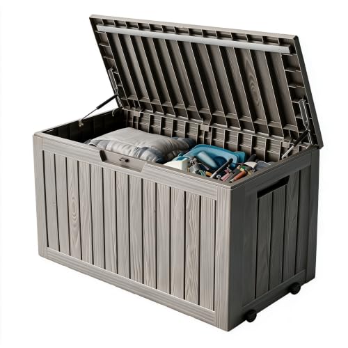 Image of 92 Gal Deck Box,Waterproof Resin Outdoor Storage Gas Lift,Lockable Grey