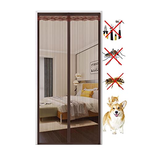 WKZ Mosquitera Magnetica para Puertas,mosquitera Puerta Magnetica 80x210 Malla De Diamante De Banda Magnética Completa, Cortina Antimosquitos Protector Solar Y(Size:110 * 220cm,Color:marrón) Cover