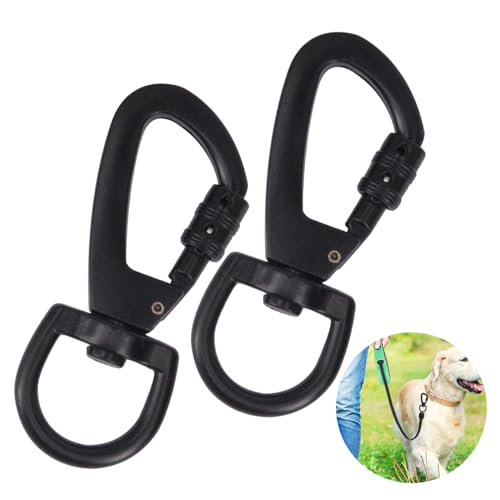 2 mosquetones de tijera, mosquetón con articulación giratoria, giratorio, negro, mosquetón para perros, mosquetón giratorio, mosquetón de seguridad para perros, mosquetón giratorio