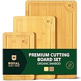 ROYAL CRAFT WOOD Wooden Cutting Boards for Kitchen Meal Prep & Serving - Bamboo Wood Serving Board Set with Deep Juice Groove Side Handles - Charcuterie & Chopping Butcher Block for Meat