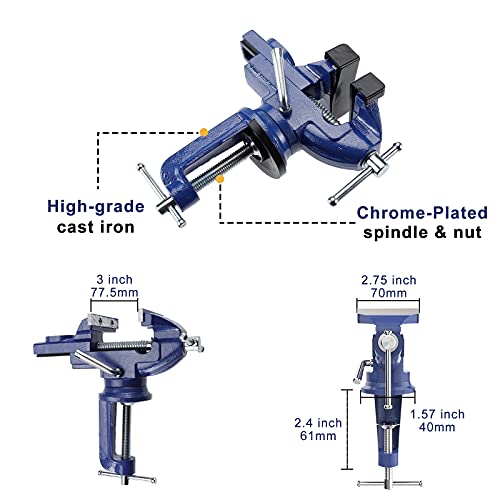 image for Tysun Table Vise 3 Inch, 360° Swivel Base Clamp-On Vise Work Bench Vi
