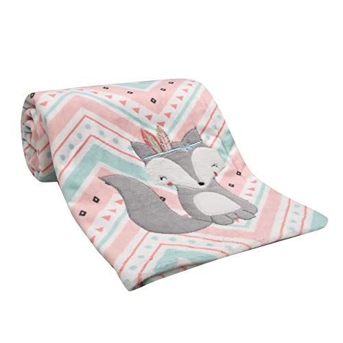 Image of Lambs & Ivy Little Spirit Coral/White/Blue Chevron Fox Luxury Baby Blanket