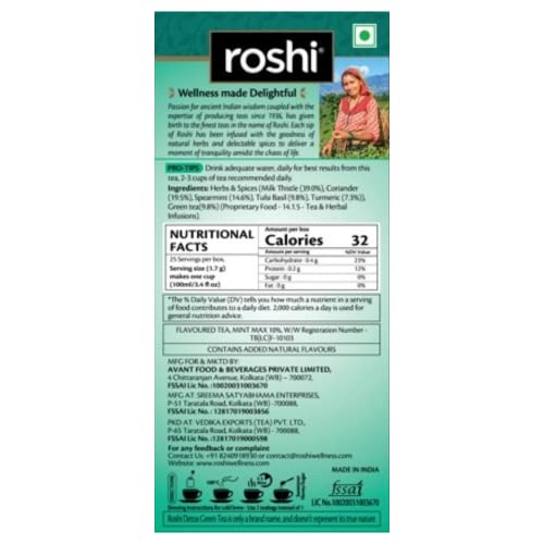 Image of Roshi Detox Green Tea | 25 Teabags | Herbally rejuvenating Detox Green Tea with Moroccan Mint, Tulsi and Milk Thistle
