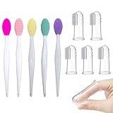 Diseño de doble cara: los cepillos de dientes para mascotas de silicona de mango largo presentan un diseño de doble cara en diferentes espesores, que son adecuados para diferentes partes de los dientes, no necesita cambiar las herramientas; El mango largo tallado le permite agarrar fácilmente