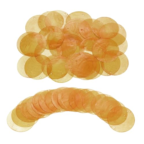 uxcell 120Pcs Capiz Shells 2 Round Natural Shells with 2 Holes for Seashell Wind Chimes Curtain Shell Garland DIY Craft Wedding Home Decoration Orange