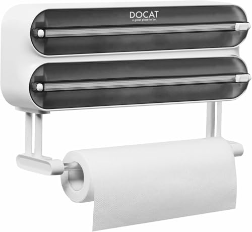 Image of DOCAT Foil Paper Cutter and Holder, 3 in 1 Magnetic Aluminum Foil and Plastic Wrap Organizer with Paper Towel Holder, Compatible with Cling Film, Tin Foil and Wax Paper (Black)